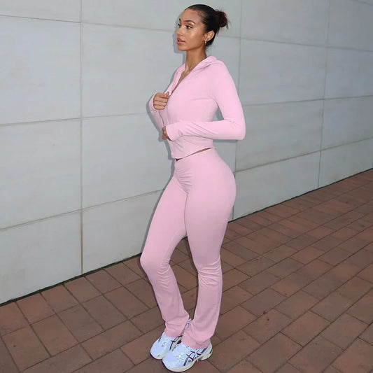 Hooded Zipper Skinny Knit Set