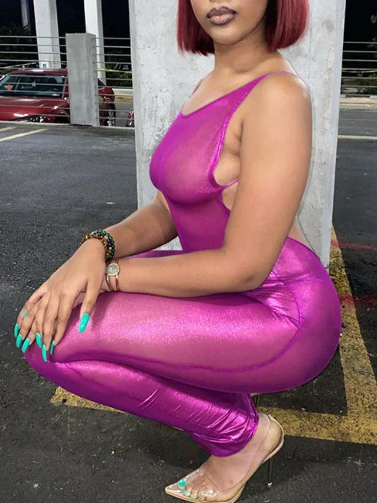 Shiny Silk Backless Bodycon Spaghetti Slip Dress