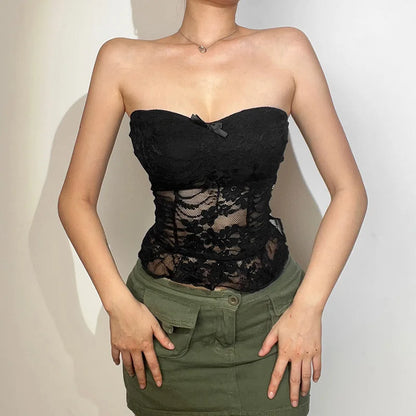 Lace Mesh Backless Tube Strapless