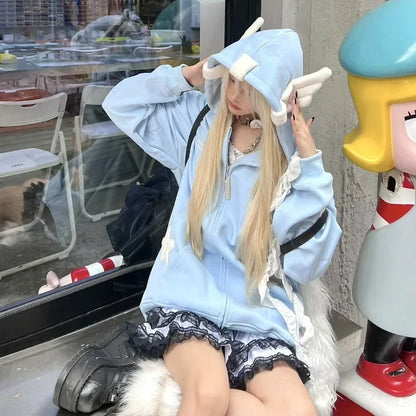 Star Print Zip Up Hoodie