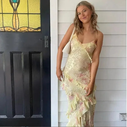 Colorful Spaghetti Strap Printed Midi Dress