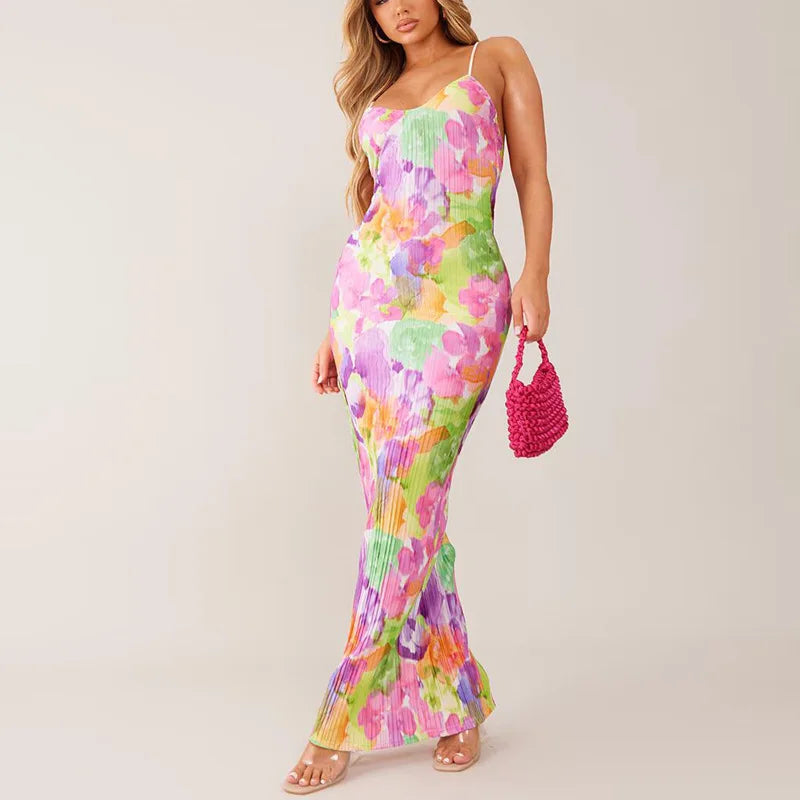 V-neck Spaghetti Strap Floral Dress