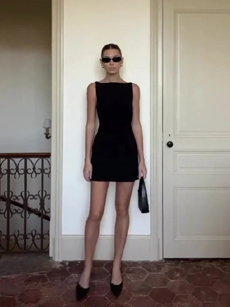 Solid O-Neck Casual Mini Black White Work Dress