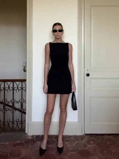 Solid O-Neck Casual Mini Black White Work Dress