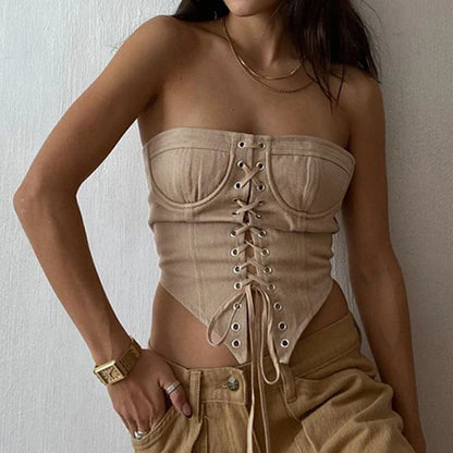 Bandage Corset Tie-up Triangle Strapless