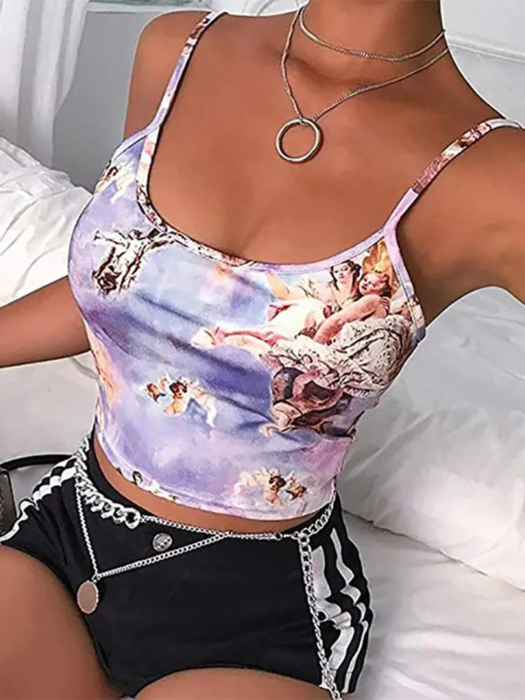 Angel Print Sling Cropped Navel Camisole Cami Top