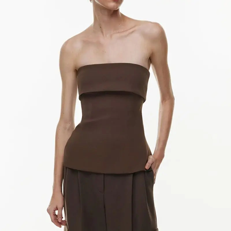 Solid Side Split Bandeau Strapless