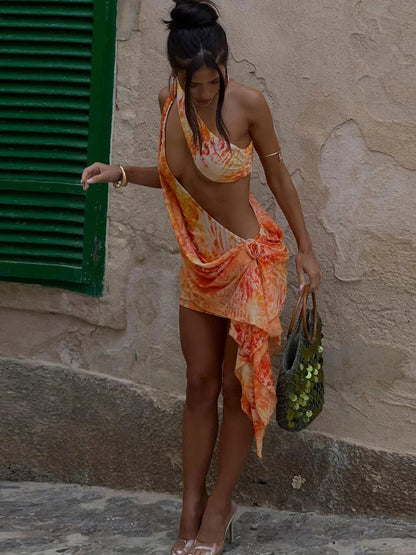 Leopard Tassel Flower Hollow Mini Dress