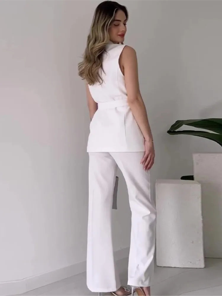 Sleeveless Long Pant Slim Suit