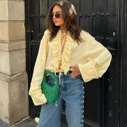 Casual Chiffon Pleated Lace-up Blouse