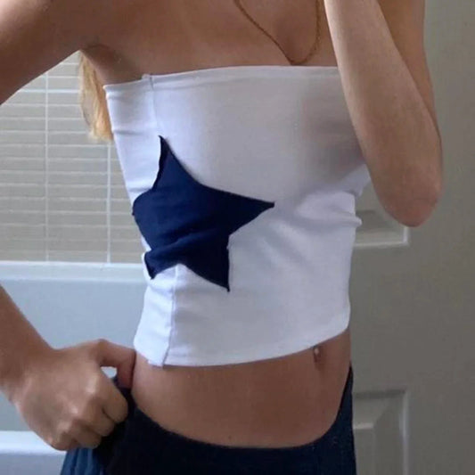 Vintage Star Patchwork Grunge Tee Strapless