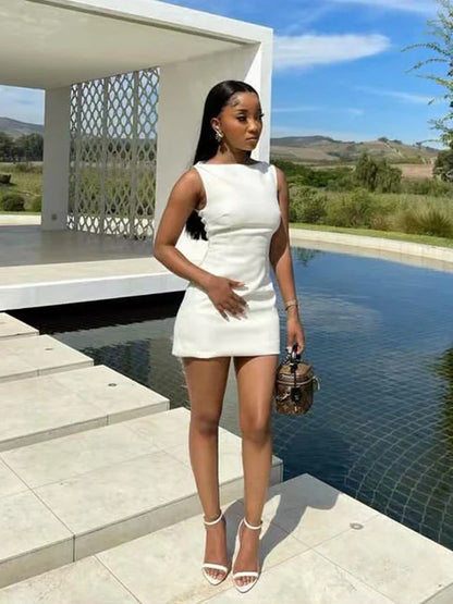 Solid O-Neck Casual Mini Black White Work Dress