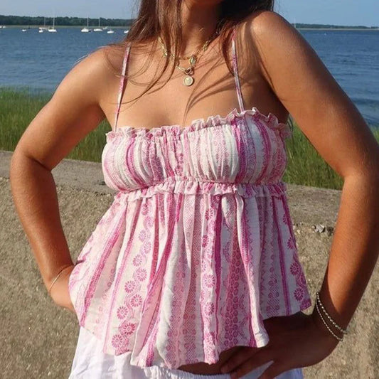 Peplum Spaghetti Strap Boho Aesthetic Cami Top