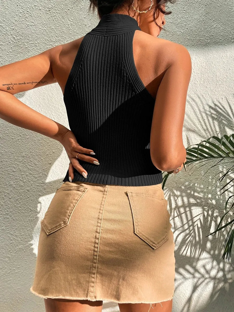 Heart Criss Cross Ribbed Knit Y2K Cami Top