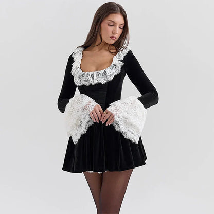 Velvet Lace Patchwork Wrap Mini Dress