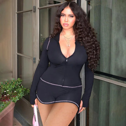 Leopard Print Hooded Cardigan Top High Waist Two Piece Shorts Set