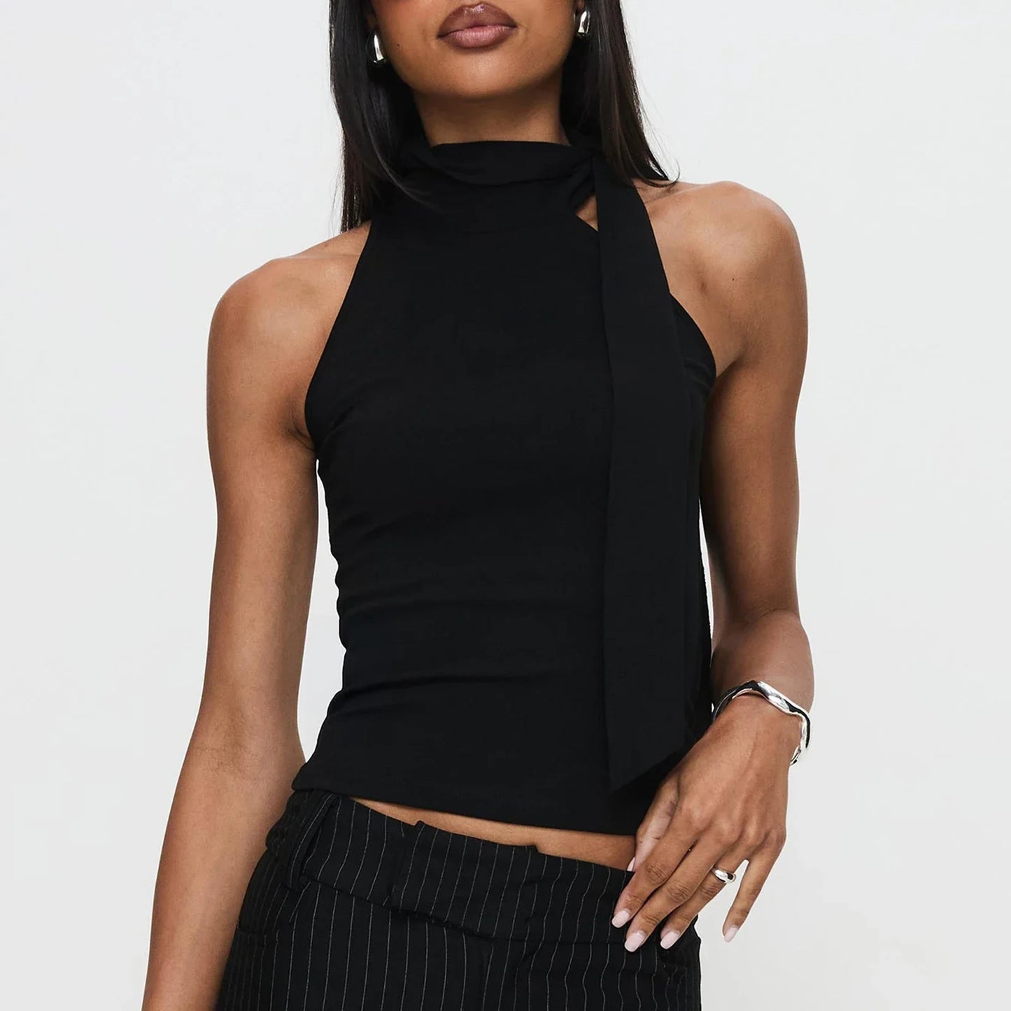 Y2K Mock Neck Solid Color Slim Fit Cami Top