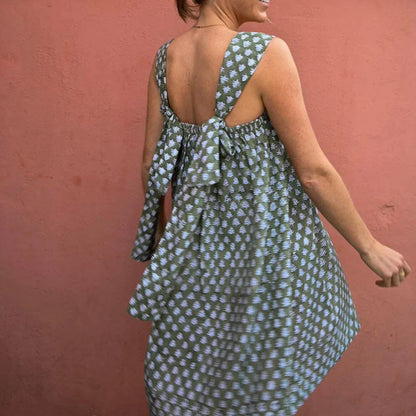 Square Neck Stripe Loose Floral Dress