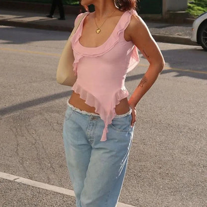 Fashion O-neck Sleeveless Mesh Sheer Top