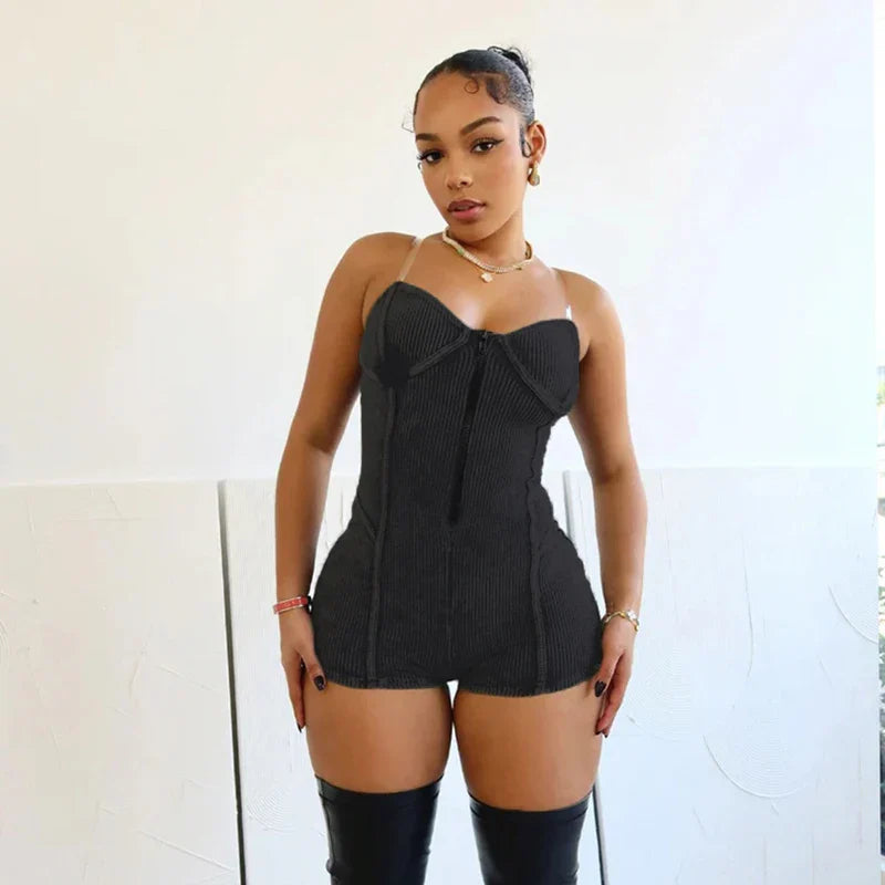 Distressed Transparent Strap Short Romper