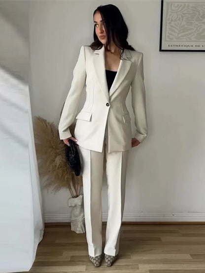 Solid Pocket Flare Pant Suit