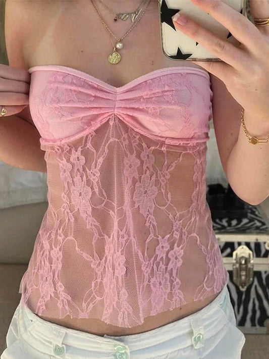 Bandage Lace Stitched Tube Strapless