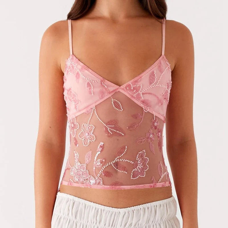 Sequin Sparkly Sleeveless Shirt Cami Top