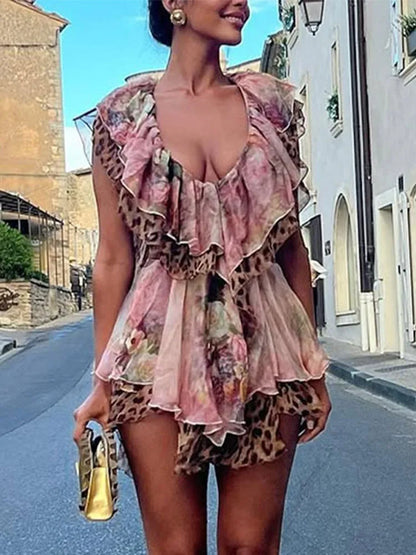 Leopard Mesh Patchwork Maxi Dress