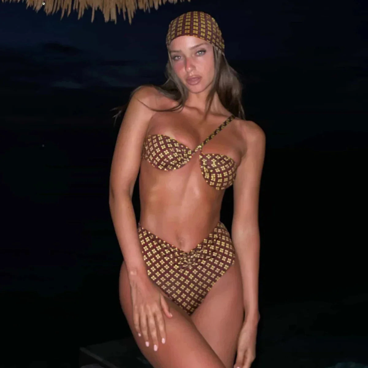 Print Halter Backless Dot Bikini Sets