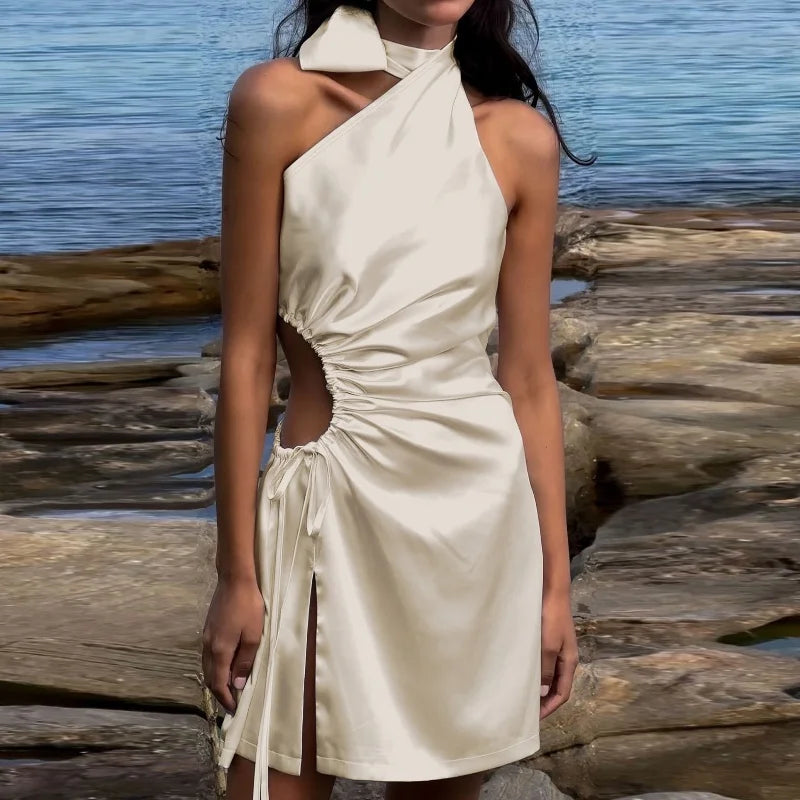 Elegant Sleeveless Flower Slim Shoulder Silk Dress