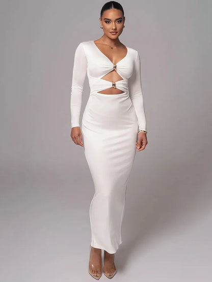 Hollow Long Sleeve Bodycon Midi Dress