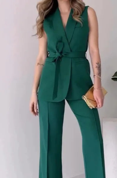 Sleeveless Long Pant Slim Suit