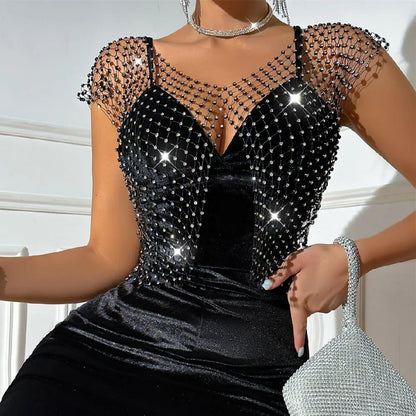 Rhinestone Diamond Net Sheer Top