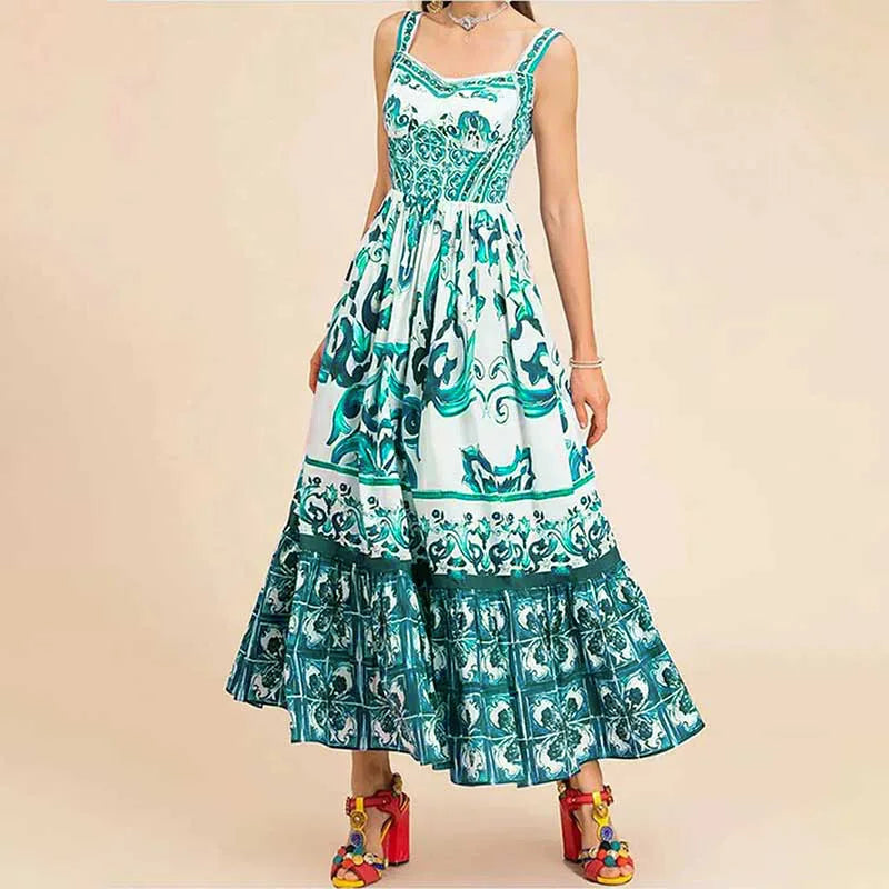 Strap Light Luxury Print Floral Dress