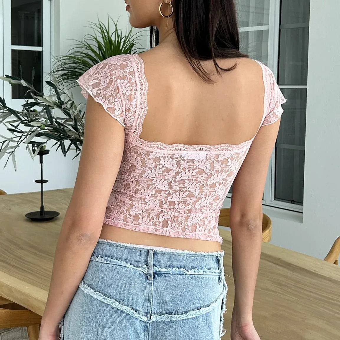Lace Sweetheart Neck Crop Top