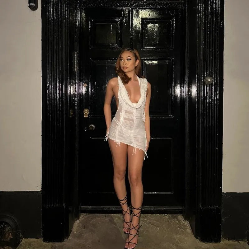 Tassel Hooded Slim Solid Mini Dress