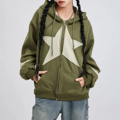 Star Print Drawstring Hoodie