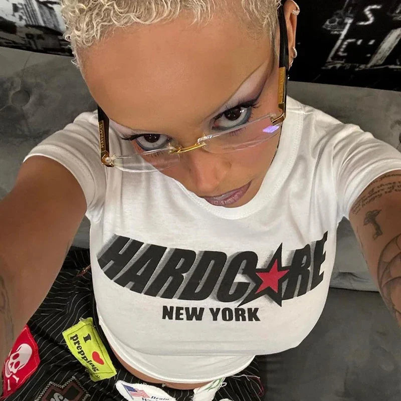 Fashion Retro Y2K Letter Print Punk Baby Crop Top