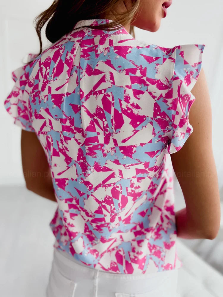 Sleeveless Ruffle Stitching V-neck Blouse