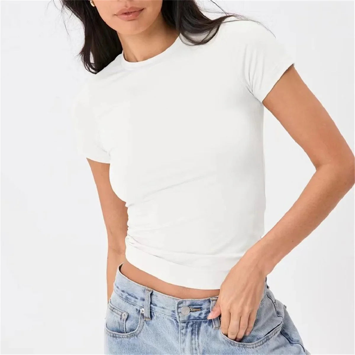 Solid Casual Slim Crop T-shirt