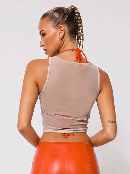 Sleeveless Cute O-Neck Sheer Top