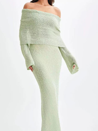 Knitted Slash Neck Vacation Mini Lace Dress