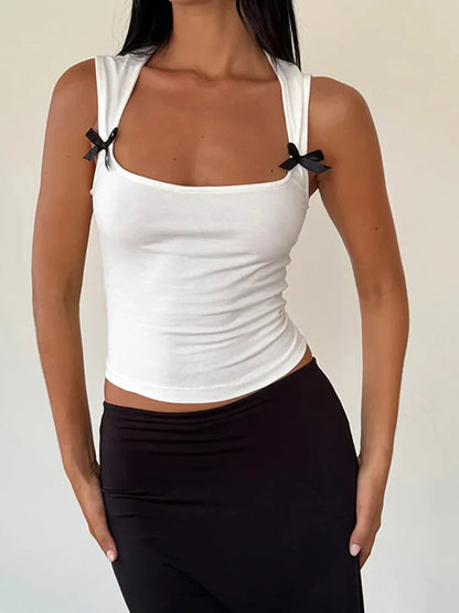 Y2K Bow Tie-Up Tank Top Crop Top