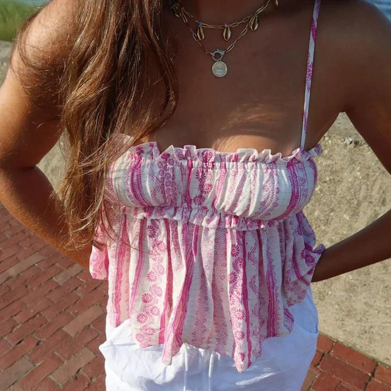 Peplum Spaghetti Strap Boho Aesthetic Cami Top