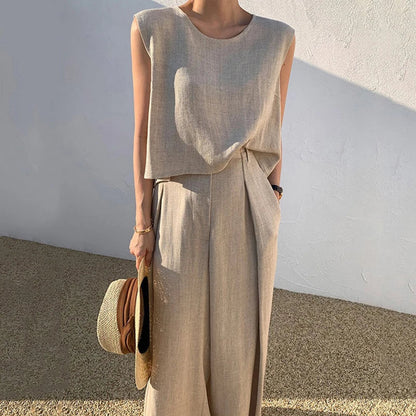 Sleeveless Wide Leg Two Piece Pants Set