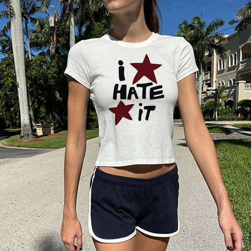 Round Neck Pullover Letter Print Crop Top