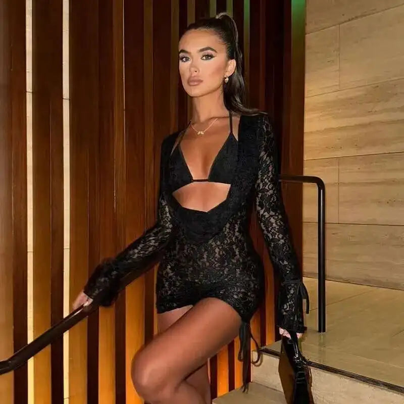 Strapless Lace Backless Party Mini Dress