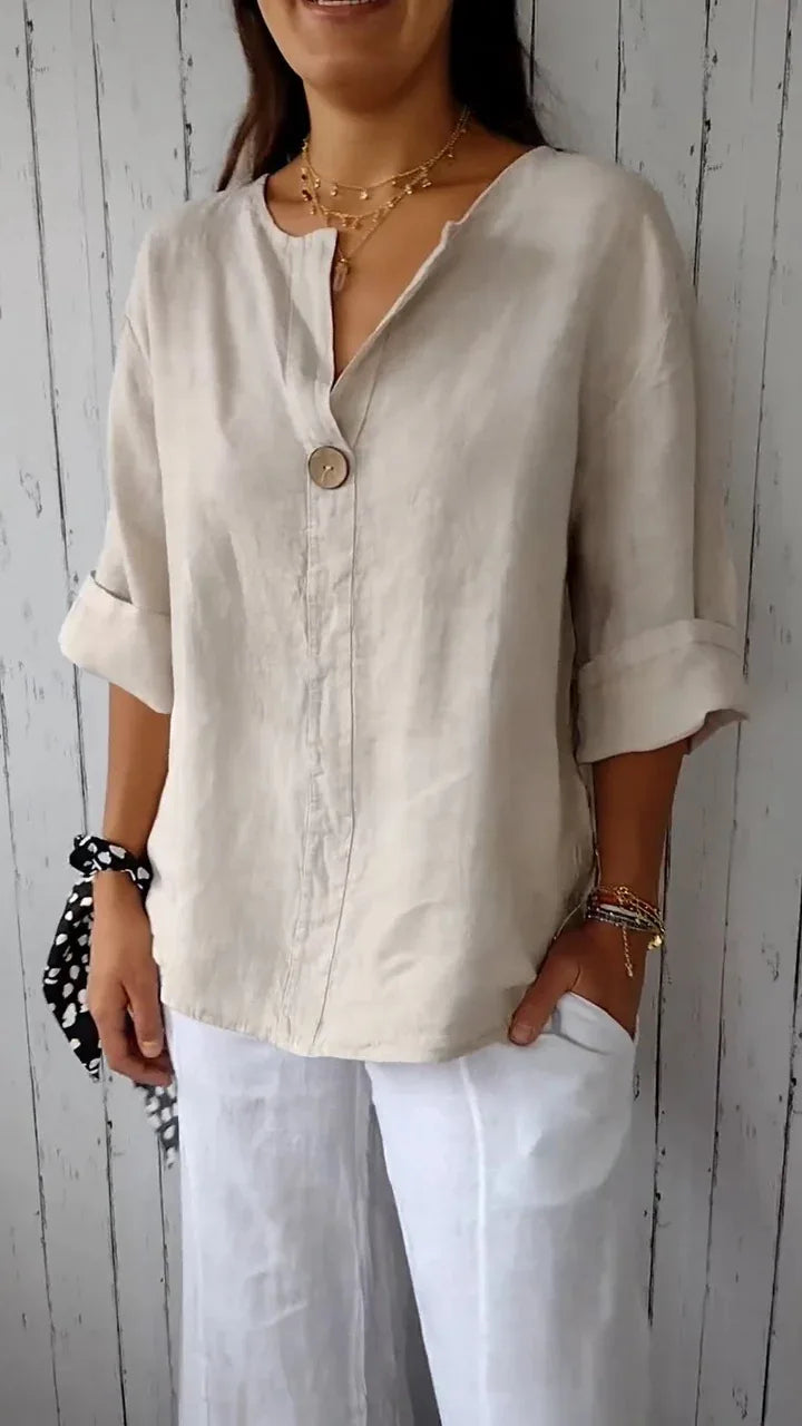 Summer V-neck Button Tee Blouse