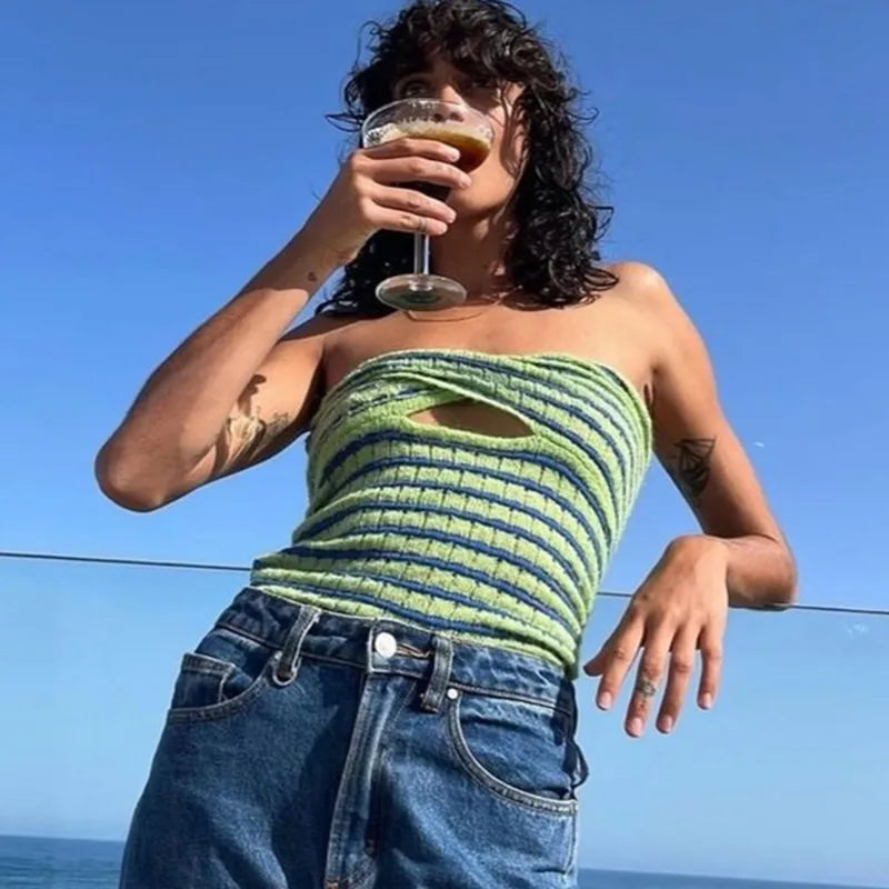 Striped Knit Beach Tank Strapless