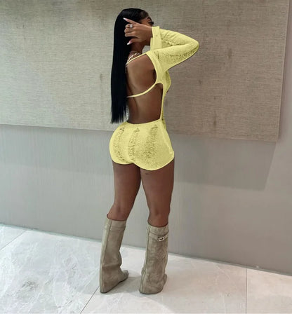 See Through Backless One Shoulder Romper